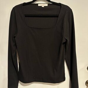 LOFT Ribbed Square Neck Long Sleeve Top – Black – Size L